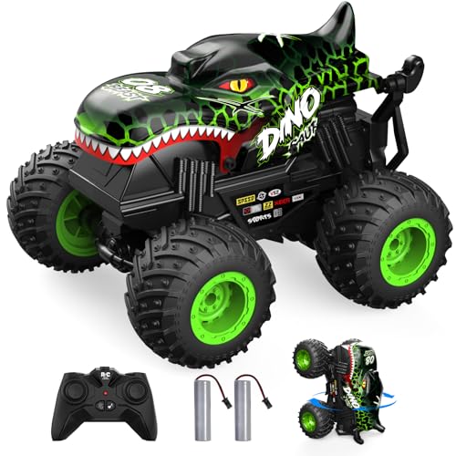 ACAMMZAR Voiture Télécommandée Dinosaure, 2.4GHz 20Km/h RC Monster Truck, RC Voiture Telecommandé Tout Terrain, avec 2 Batteries 60 Min+, RC Car avec LED...