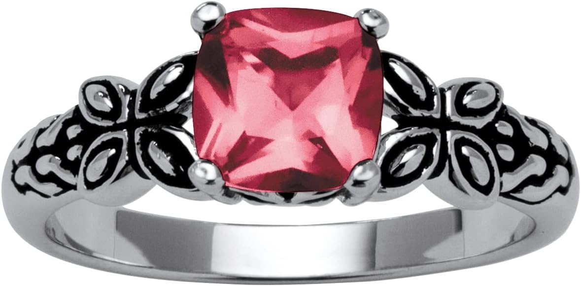PalmBeach Sterling Silver Antiqued Cushion Simulated Birthstone Butterfly Ring Sizes 5-10