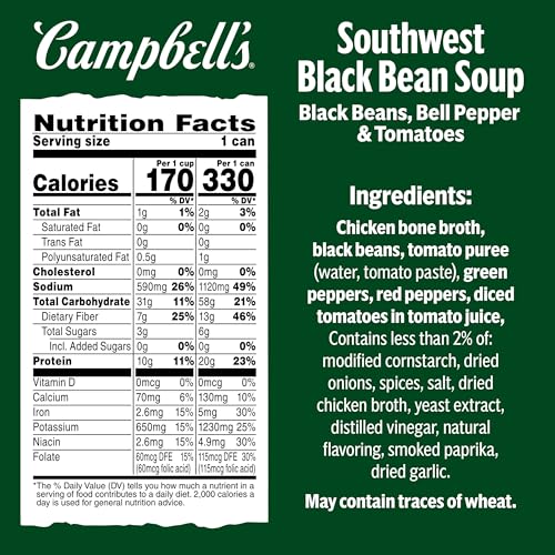 Image of Campbell's Protein Southwest Black Bean Soup, 16.3 Oz Can (Pack of 3)