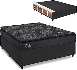 Cama Box Baú Queen Colchão com Molas Ensacadas City Pillow Top 158x198x67cm Preto
