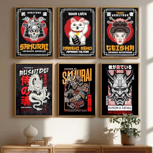 Image of HOTHOUSE Japanese Samurai Art Wall Framed Posters | Aesthetic Japanese Theme Framed Poster for Living Room Bedroom Gaming Room Studio Wall Decor Set Of 6 (13X17 inch)