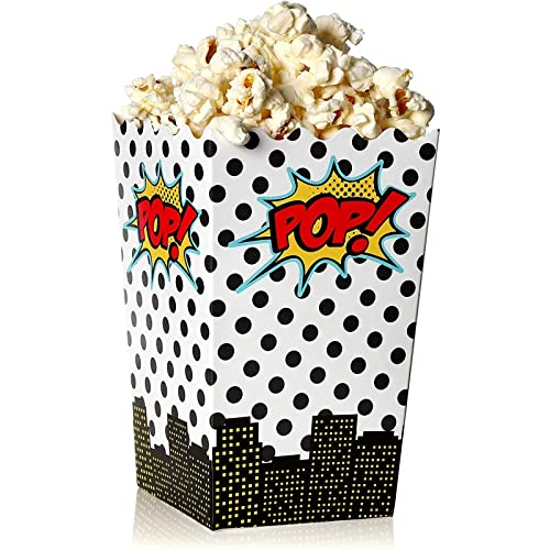 BLUE PANDA Comic Book Treat Box 100 Pack 20oz Mini Popcorn Boxes - 3.3 x 5.6 x 3.3 in Red Paper Containers - Disposable Comic Themed Favors