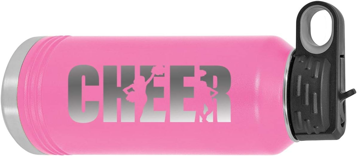 CustomGiftsNow Cheer - Cheerleading 32-Ounce Engraved Double-Wall Insulated Stainless Steel Sports Water Bottles with Flip Top Lid, Straw (Teal)