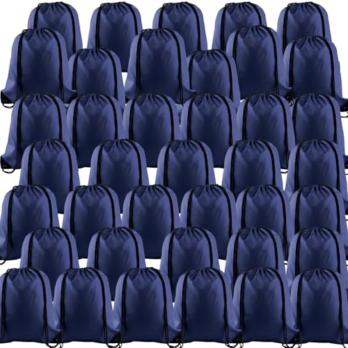 Image of KUUQA 60Pcs Drawstring Backpack Bag Bulk Navy Blue Drawstring Bags String Bags Storage Bags Gym Backpack for Sport Gym Traveling
