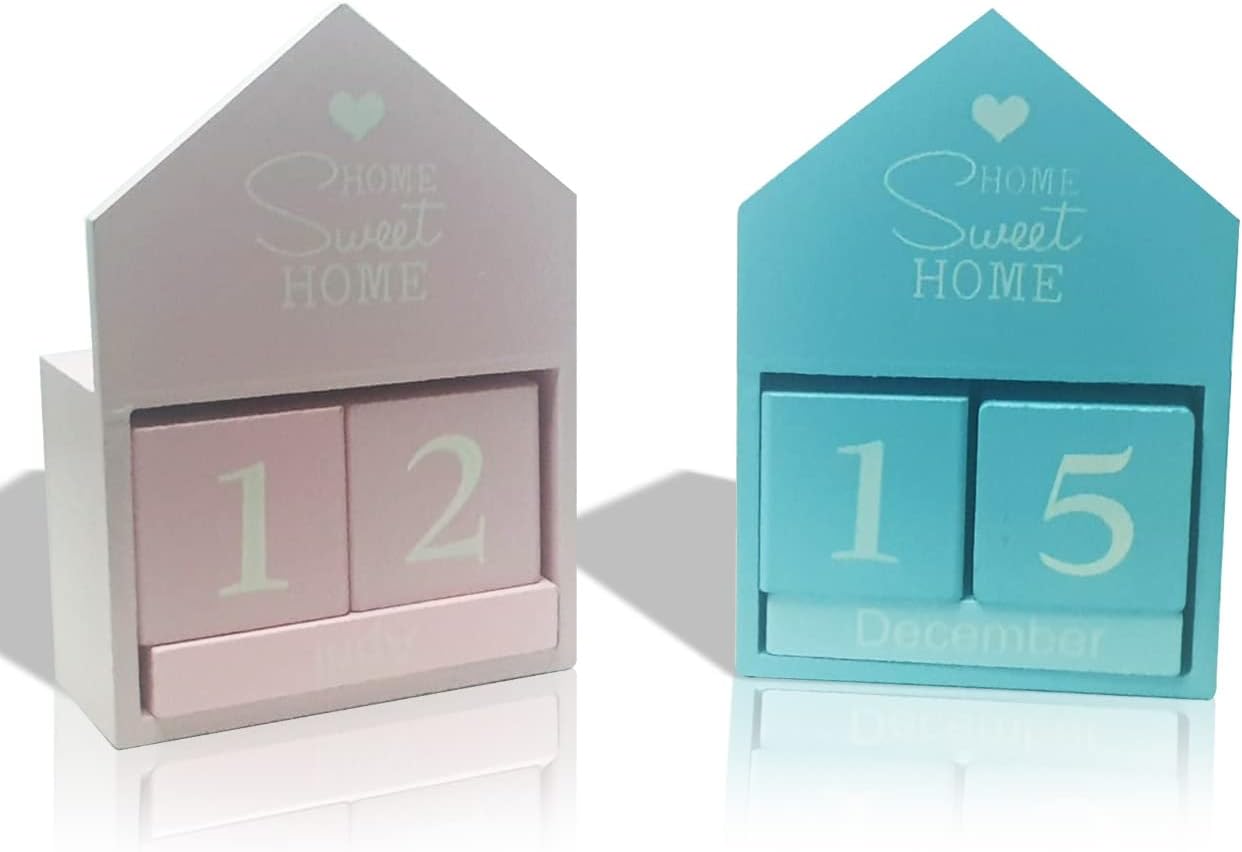 Desk Calendar Perpetual Calendar Desk Wooden Block Calendar for Office Home Decor Calendar Blocks Desk Monthly Wood Cube Desktop Planner Photography Props Calendar + Wood Base Round (Bubble Gum Pink)