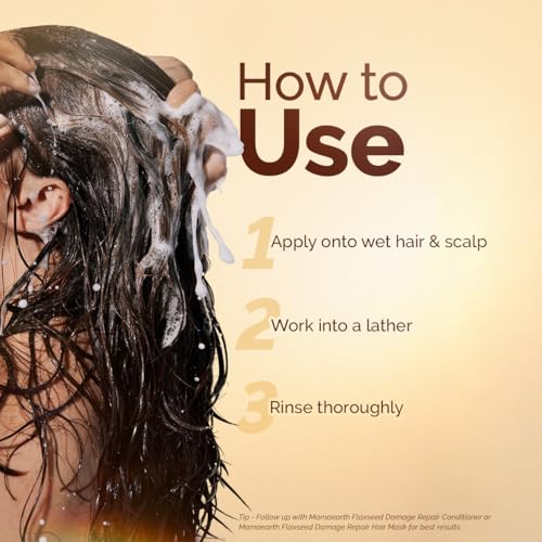 Image of Mamaearth Flaxseed Damage Repair Shampoo with 2% Flaxseed, 1% Hyaluronic Acid, Ceramides for Volume & Shine | 100% Damage Repair | Soft, Smooth & Shiny Hair | Dry & Frizzy Hair | Sulphate & Paraben Free | 250 ml
