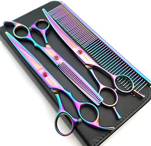 7.0in Titanium Professional Pet Grooming Scissors Set,Straight & Thinning & Curved Scissors 3pcs Set for Dog Grooming,A349 (Rainbow)