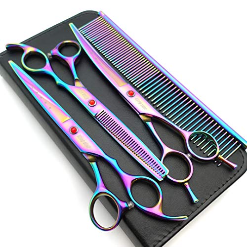 7.0In Titanium Professional Pet Grooming Scissors Set,Straight & Thinning & Curved Scissors 3Pcs Set For Dog Grooming,A349 (Rainbow) #TOP1
