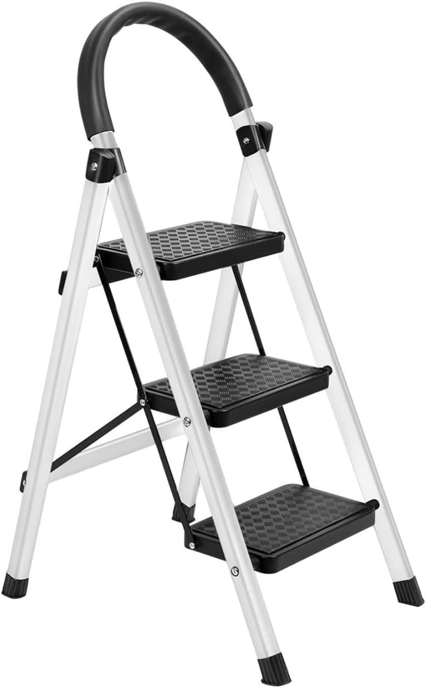 attic ladders Folding 3 Step Ladder with handrails, Non-Slip Feet and Steps, Lightweight, Easy to Store, for Decorating, Home(White)
