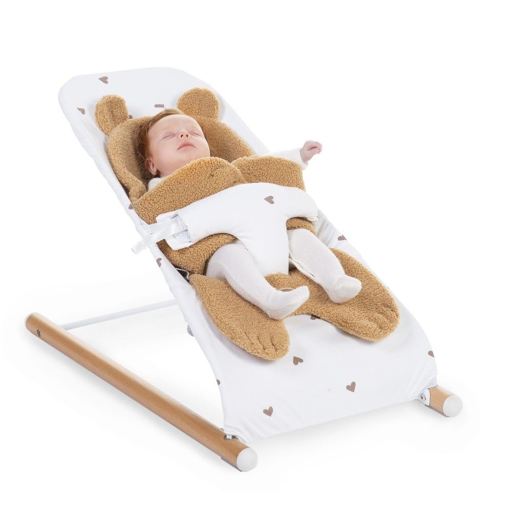 CHILDHOME - Cojín reductor universal compatible con trona, tumbona, asiento de coche, cochecito, aberturas para pasar, arnés de seguridad, suave, Teddy Beige