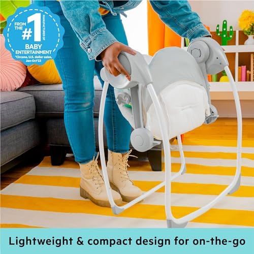 Bright Starts Bebek Salıncağı, Uyarlanabilir Hız, Kumaş Oyuncaklar, Müzik, Çıkarılabilir Oyuncak Barı, 0-9 Ay 3-9 kg (Tuhaf Vahşi) ile Portatif Otomatik 6 Vitesli - Görsel 2