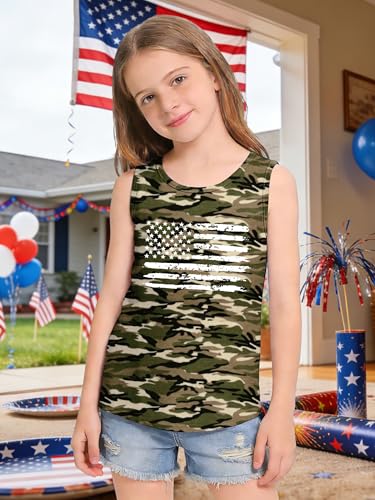 Image of CAZYCHILD Girls American Flag Tank Tops Boys 4th of July Shirts USA Summer Sleeveless Tee Independence Day Outfit 5-14y