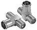 Produktbild Poppstar 2X Sat TV Coax Verteiler T-Stück (F-Quickstecker: 2X F-Buchse 1x F-Stecker) Antennen Splitter Adapter für Koaxialkabel, Antennenkabel, silbern