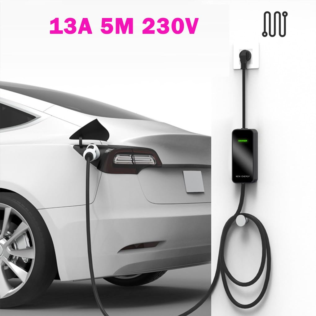 Para Sistema de Carga portátil 5M 13A Cable de Carga EV 3 Pines, Negro | Cargador rápido para vehículo eléctrico Cargador para coche Reino Unido Hoy