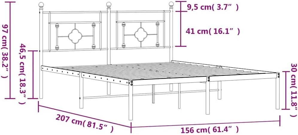 vidaXL Metal Bed Frame with Headboard, Platform Bed Frame for Double Bed, Mattress Foundation with Metal Slats, Modern Style, White 59.1"x78.7"