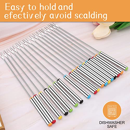 Vyndicca 18 PCS Fondue Forks Stainless Steel,9.3inch Color Coding Cheese Fondue Forks with Heat Resistant Handle,Fondue Sticks for Chocolate Fountain Dessert Meat Barbecue Roast Marshmallows,6 color