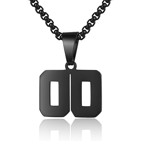 Number Necklace for Boy Black Athletes Number Stainless Steel Chain 00-99 Number Charm Pendant Personalized Sports Jewelry for Men Basketball Baseball Football