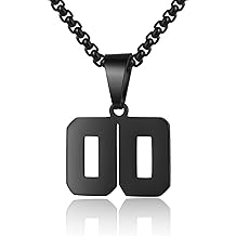 Number Necklace for Boy Black Athletes Number Stainless Steel Chain 00-99 Number Charm Pendant Personalized Sports Jewelry for Men Basketball Baseball Football