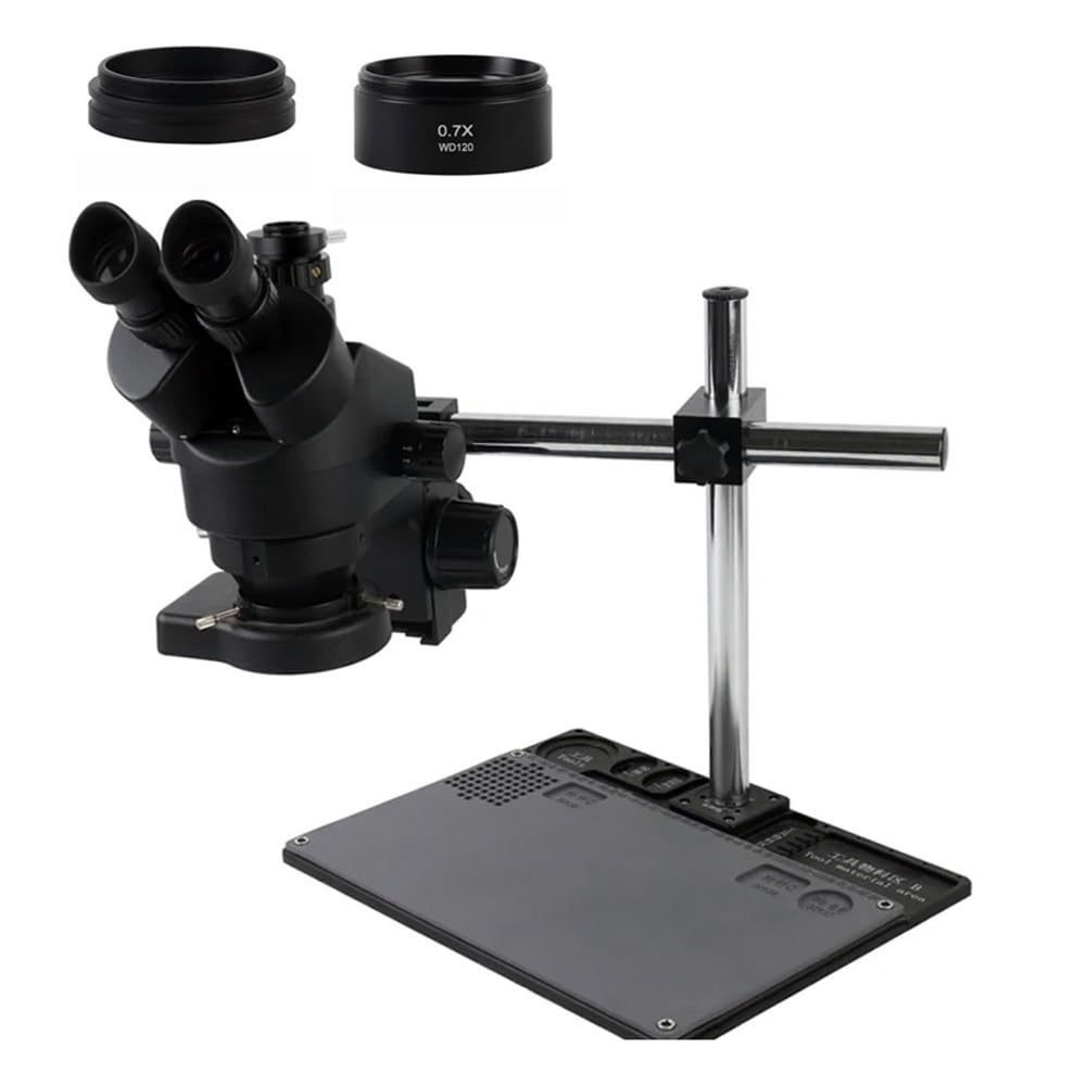Microscope 7-45X 3.5X-90X Trinocular Stereo Zoom Microscope Phone Soldering Repair Platform Stand with 0.5X 1.0X 0.7X 2.0X Objective Lens(with 1.0X 0.7X)