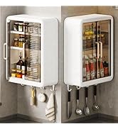 QONETIC Wall-Mounted Multipurpose Storage Cabinet – Self-Adhesive Bathroom &amp; Kitchen Organizer wi...