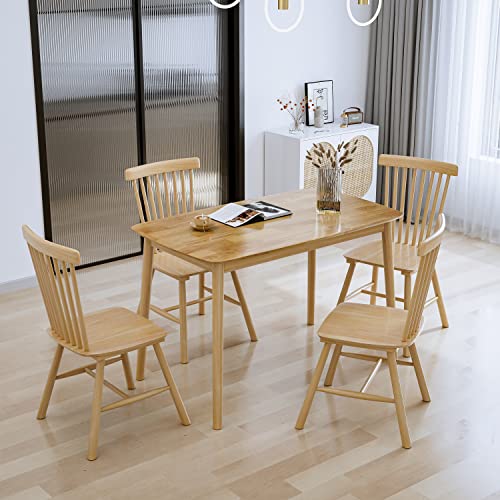 Ikifly 5-Piece Dining Table Set For 4, Modern Solid Wood Dining Room Table With 4 Wood Dining Chairs, For Home Kitchen Dining Room Furniture - Natural #TOP14
