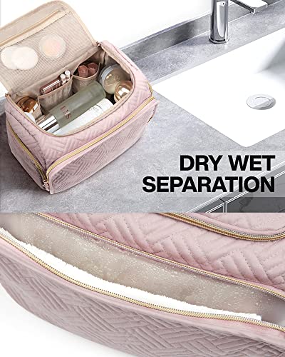 Bagsmart Travel Toiletry Bag For Women, Cosmetic Makeup Bag Organizer With Handle, Travel Bag For Toiletries, Travel Accessories, Full Sized Container, Pink-M #TOP21
