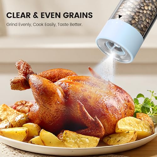 Image of Electric Salt and Pepper Grinder Set - Rechargeable Automatic Salt and Pepper Shakers, Kitchen Appliances with External Adjustable Coarseness, Larger Hopper for Cooking, Home Gifts(2 Pack,Light Blue)