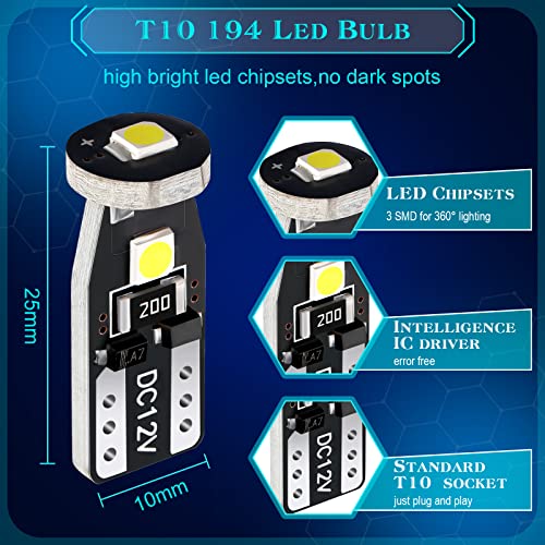 50 Pcs T10 194 Led Car Bulbs W5W Led Bulb Interior Car Lights Led Replacement Bulbs For Car Interior Dome Map Door Courtesy License Plate Lights #TOP1
