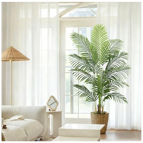 FSOHOI Künstliche Gefälschte Palme 150CM Tropische Bäume im Topf mit 13 Stämmen und Echter Rinde Design Areca Boden Pflanze Gefälschte Palme Pflanze für Indoor Outdoor Home Decor