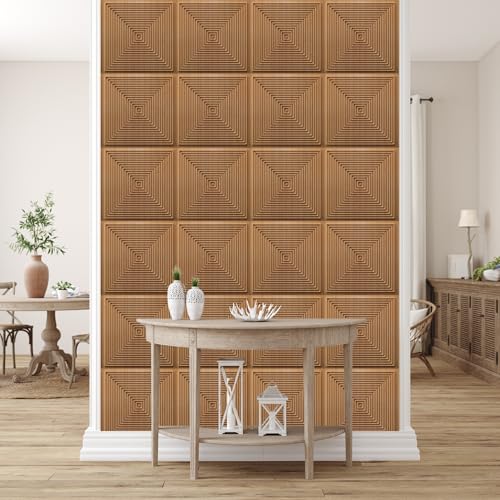Image of Kayra Decor 3D PVC Wall Panels for Bedroom & Living Room | Pryamid Design |Metallic Wood Color | 19.7 x 19.7 Inch | Pack of 40 | 107.6 Sq Ft