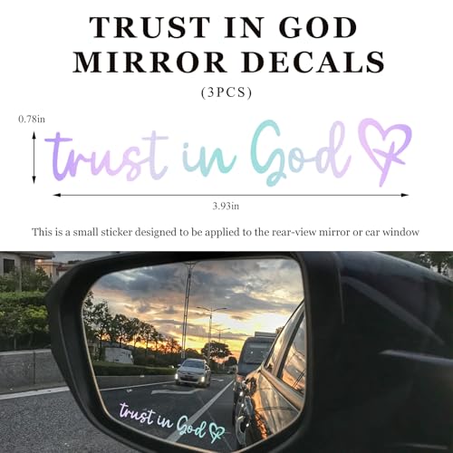 Image of 3 PCS Trust in God Rearview Mirror Sticker, Christian Car Mirror Sticker Decal Affirmation Reminder, Waterproof Bible Verse Rear View Vinyl Sticker for Vehicle Window Laptop (Colorful)