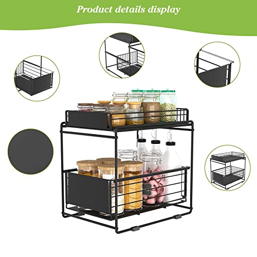 C&Ahome 2-Tie Pull Out Cabinet Organizer, Kitchen Cabinet Organizer With Sliding Storage Drawer, Stackable Under Sink, Pull Out Organizer Shelf, Sliding Basket Organizer Drawer For Kitchen, Bathroom #TOP1