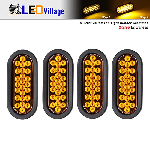 Ledvillage 6 Inch Oval Amber 24 Led Turn Signal Parking Tail Lights For Rv Trailer Caravan Van W/Plugs & Grommet Rear Marker Bulb Heavy Duty Truck Mack 12V Dc (4 Pcs) #TOP1