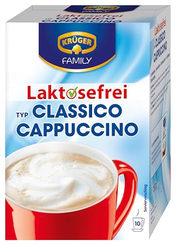 KRÜGER - KRÜGER FAMILY Cappuccino Laktosefrei Classic, Getränkepulver mit löslichem Bohnen-Kaffee, koffeinhaltig, ohne Laktose, 150 g