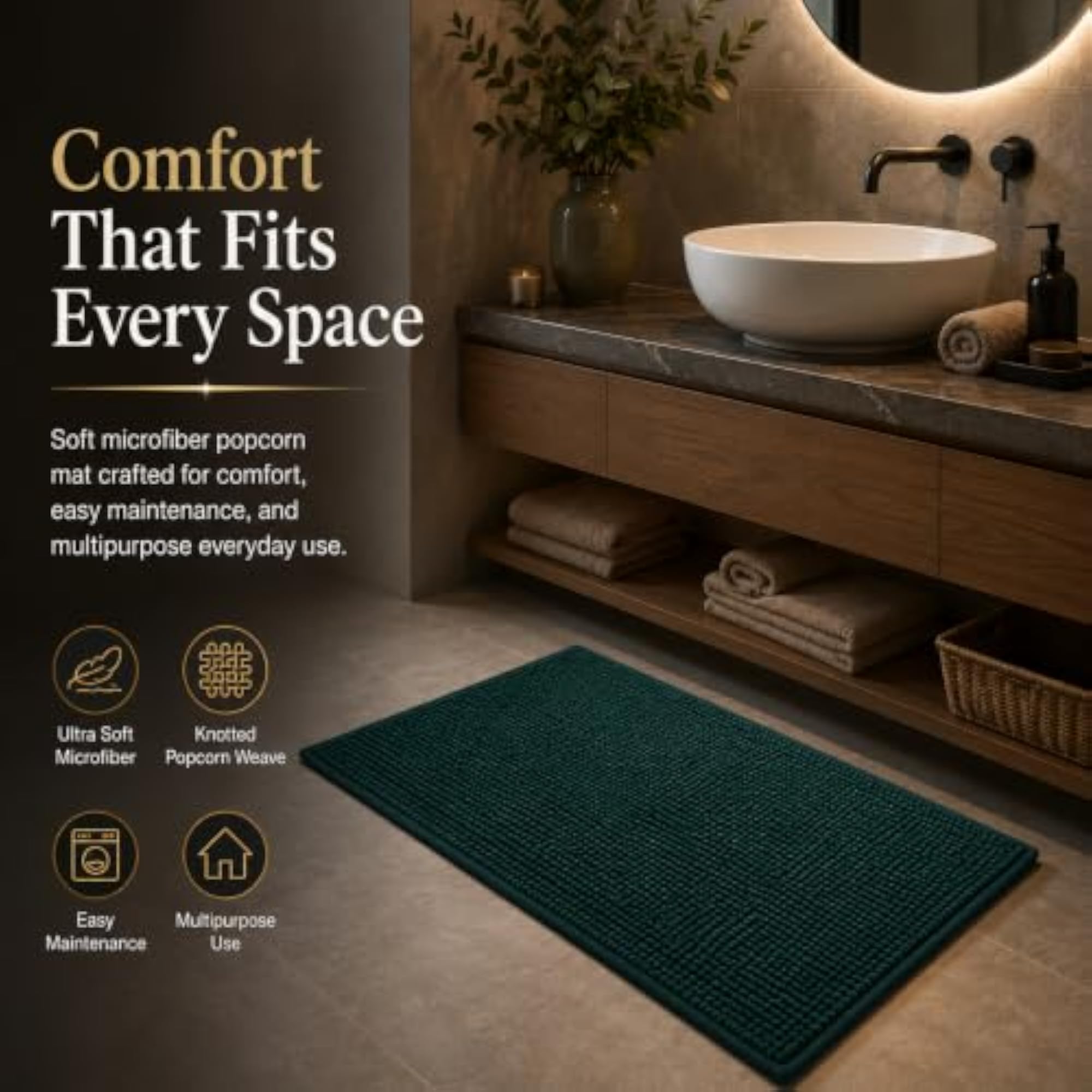 Premium Popcorn Microfiber Bath Mat, Ultra Soft Rug