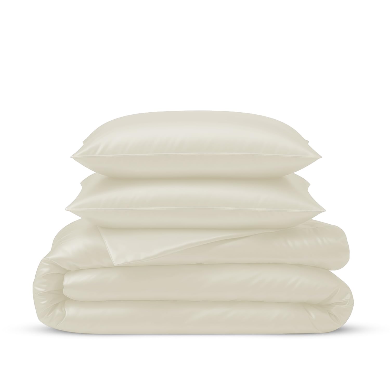 Set di biancheria da letto Linenwalas in 100% bambù naturale, 3 pezzi, con cerniera e fiocchi angolari, biancheria da letto morbida e fresca, perfetta per la cura della pelle (matrimoniale, avorio)