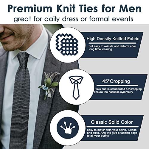 Image of Mantieqingway Pointed Knit Ties for Men Pure Color 2.76'' Skinny Neck Tie Formal Business Knitted Tie for Daily Wedding Party