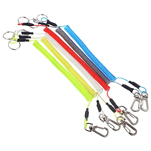 Mikikit 6pcs Heavy Duty Coiled Lanyard Spring Rope for Fishing Hiking Camping and Hunting Safety Carabiner