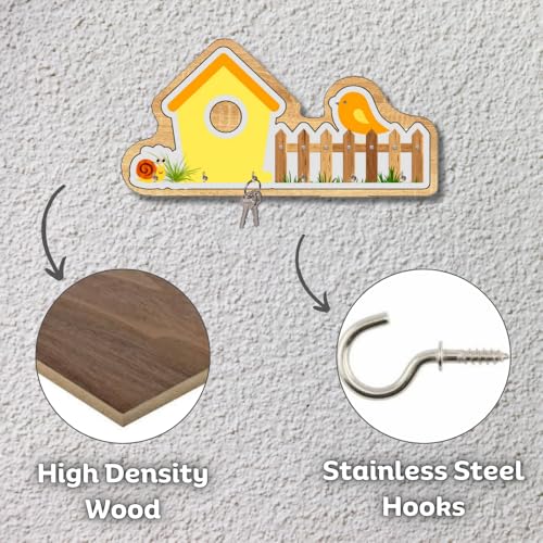 Image of Wooden Birdhouse Wall Mount Key Hanger for Home Office Decorative Wall Mounted Stylish Key Hanger for Home Decor (V-House Keyholder Yellow)