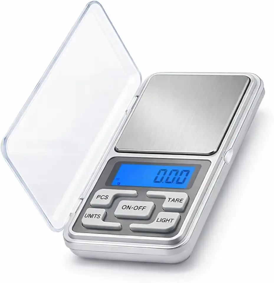 Mini Balança Digital de Alta Precisão 0,1g a 500g Portátil com Função Tara, Visor Digital, 4 Unidades de Medida, Aço Inoxidável, 2 Pilhas AAA Inclusas