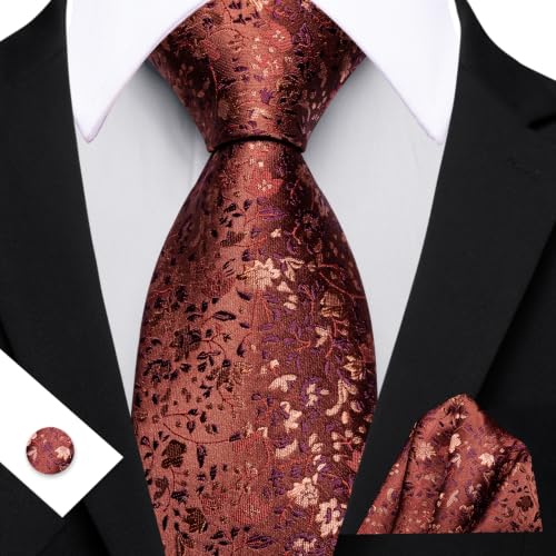 Image of Barry.Wang Flower Ties for Men Handkerchief Cufflinks Set Wedding Necktie Set Party