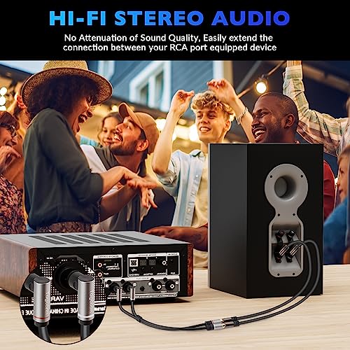 Cable de extensión dual RCA para espacios estrechos con adaptador de audio 90 grados 3