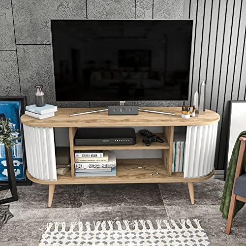 Decorotika Lusi Modern TV Unit including Wall Shelves for Living Room, Bedroom, Entertainment Unit TV Stand - For TVs up to 71 inch - Walnut and Black
