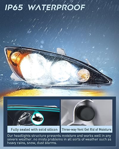 Image of Nilight Headlight Assembly Compatible with 2005 2006 Toyota Camry LE XLE SE Headlamps Replacement Black Housing Amber Reflector Upgraded Clear Lens Driver and Passenger Side
