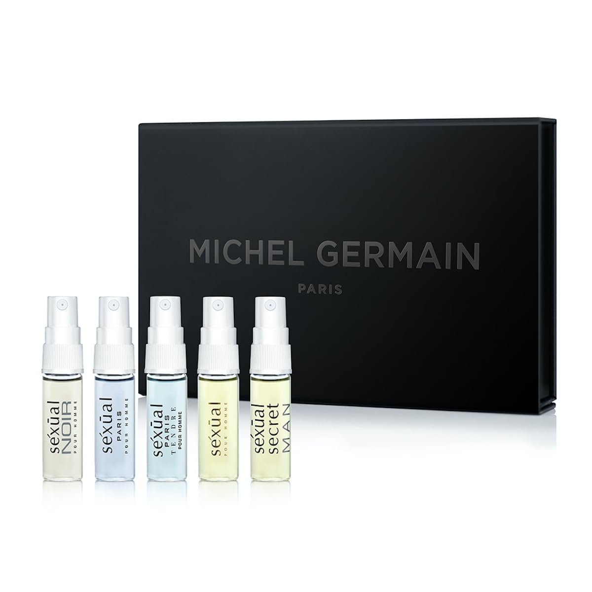 Michel Germain Sexual Discovery Set for Him, Men's Cologne, 5 x 0.07 Fl Oz Eau de Toilette Vials, Woody, Fresh, Fruity, Aromatic, Citrus Colognes for Him