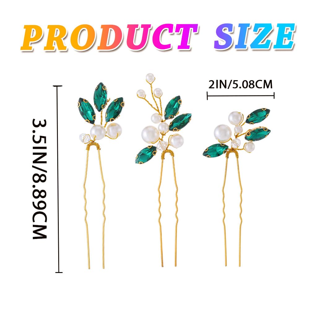CASDRE Pearl Bride Wedding Hair Pins Gold Crystal Hair Pieces Prom Hair Accessories for Women (Gold Plated-Green) - Image 7