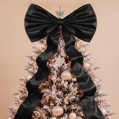 Daifunli 20 x 47 Inches Giant Satin Bow Christmas Tree Topper,Black