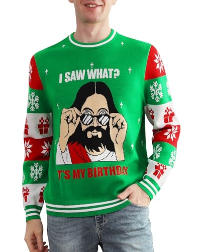 Runhit Ugly Christmas Sweater for Men and Women, Unisex Funny Xmas Holiday Pullover Knit Jumper, Novelty Party Outfit Gift