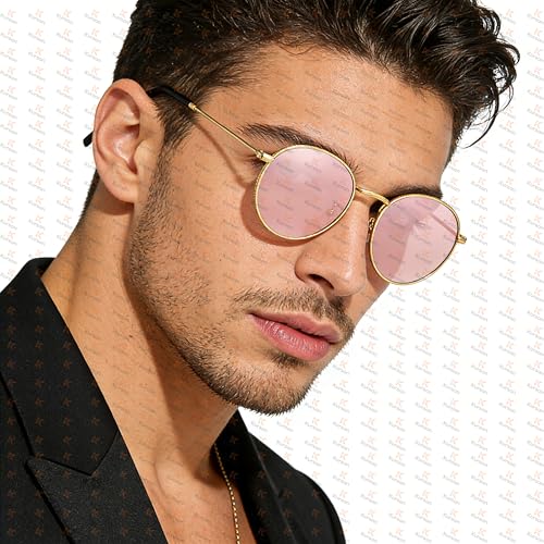 Image of Kursan Small Round Metal Polarized Sunglasses for Men Women Mirrored Lens Classic Circle Sun Glasses