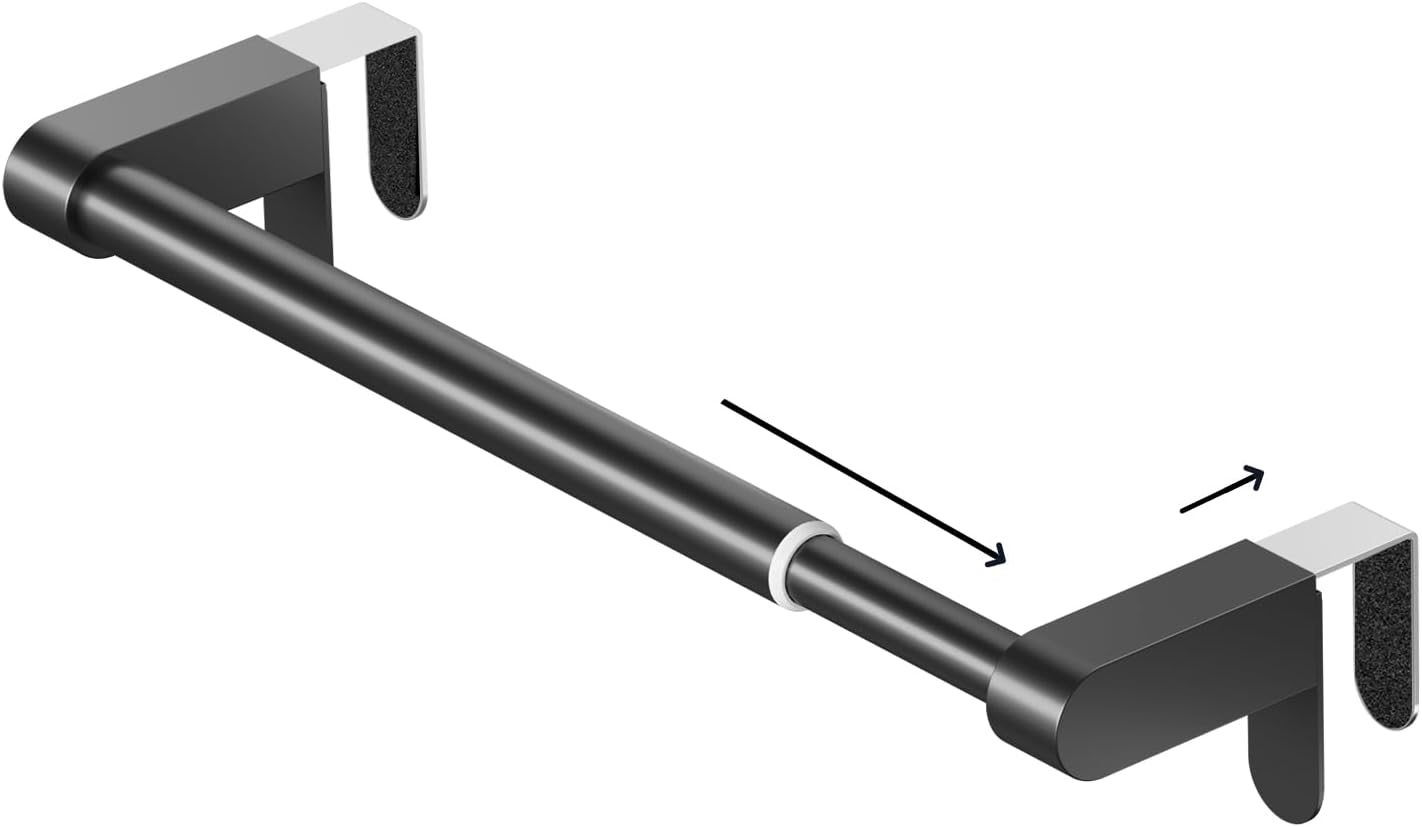 VEHHE Kitchen Towel Holder, Retractable Kitchen Towel Rack, Hooks Adjustable to Door Thickness, Dish Towel Holder with EVA Pad, Over The Door Towel Rack, L10.4~16.9 X W0~1.2 X H2.4 inches (Black)